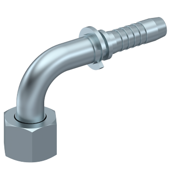 BSP Swivel Female 60° Cone With O Ring, Loose Nut 90° Elbow x Hosetail