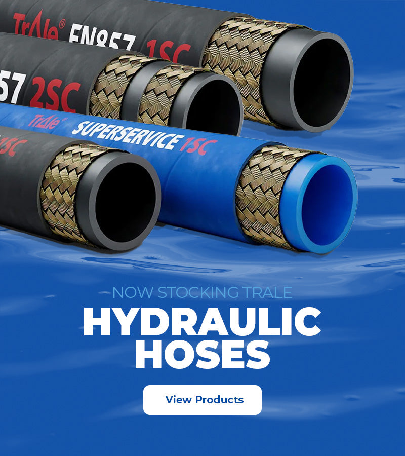 Hydraulic Hoses on a branded blue background